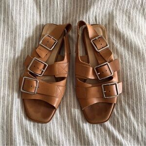 Intentionally blank leather buckle sandals